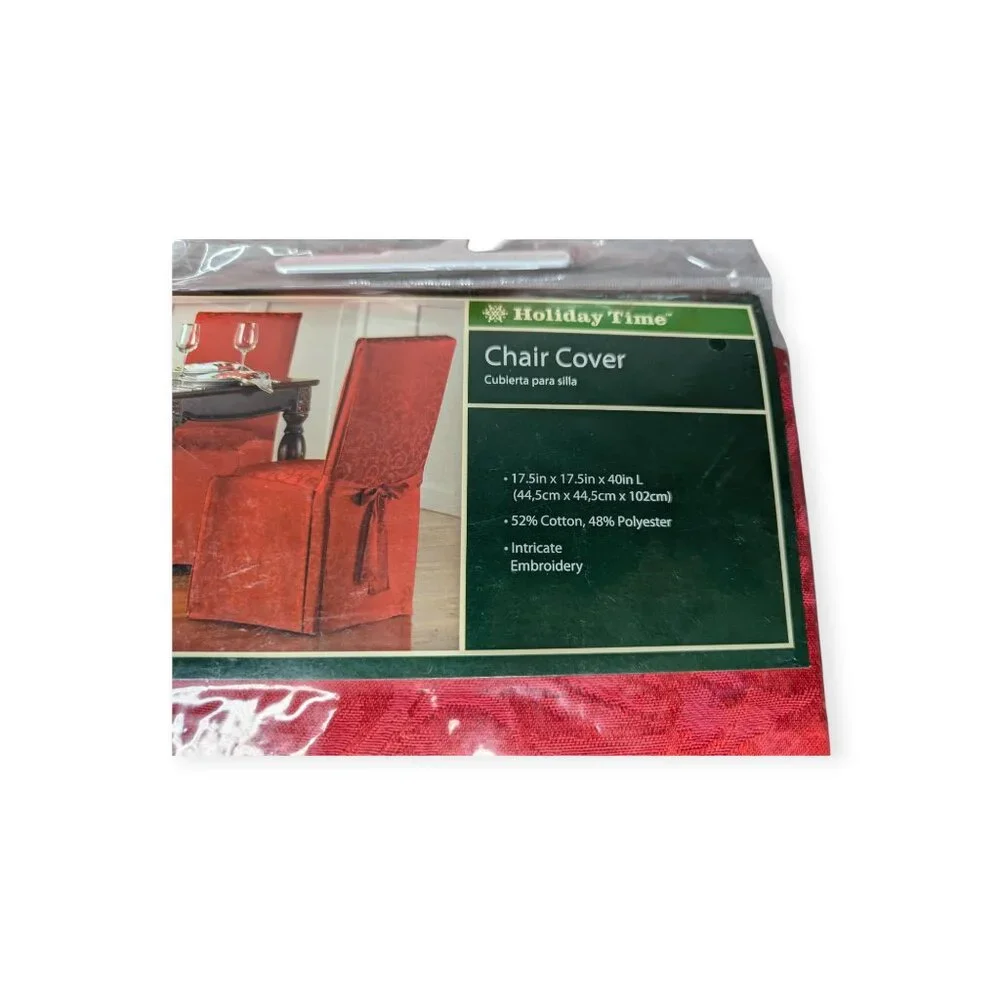 Holiday Time Matching Oblong Table Cloth & 5 Chair Covers- Red Embroidery NWT